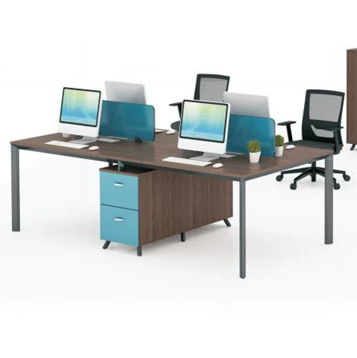 Cabinet Staff Desk Modular Office Workstation Modern Melamine Panel Table Top Black Stainless Frame Partition 4 Seats