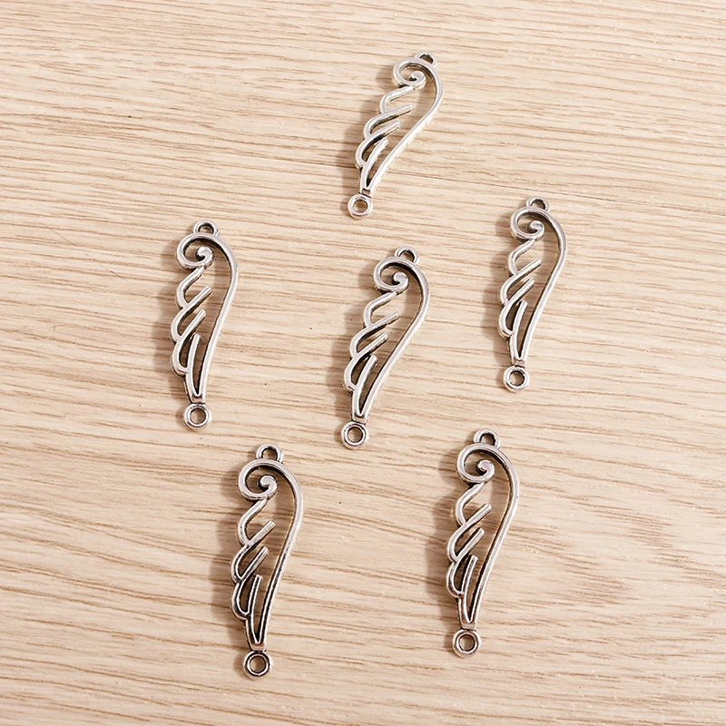 Tusember 30 Stück 10*32mm Legierungs-Doppel-Loch-Federflügel-Anhänger für DIY-Halsketten, Ohrringe, handgefertigte Schmuckherstellung und Zubehör – Detail 4