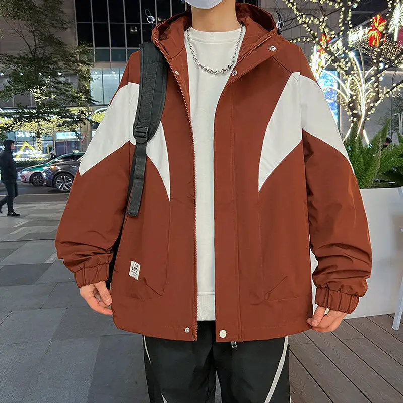 

Мужская повседневная свободная рабочая ветрозащитная куртка-жакет на весну-осень, новинка, с капюшоном, удлиненная, приталенная, молодежный тренд