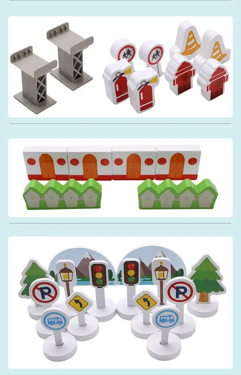 Blocs de construction de train en bois pour voiture, piste de circulation urbaine, petit train, jouets éducatifs pour enfants, cadeau d'anniversaire pour bébé, jouet amusant, 80 pièces/ensemble