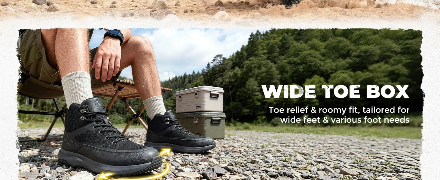 FitVille Extra Breite Wanderschuhe Mittelhohe Leder-Kletterschuhe für Herren Wasserfeste Trekkingstiefel mit Gewölbeunterstützung Rutschfest – Detail 4