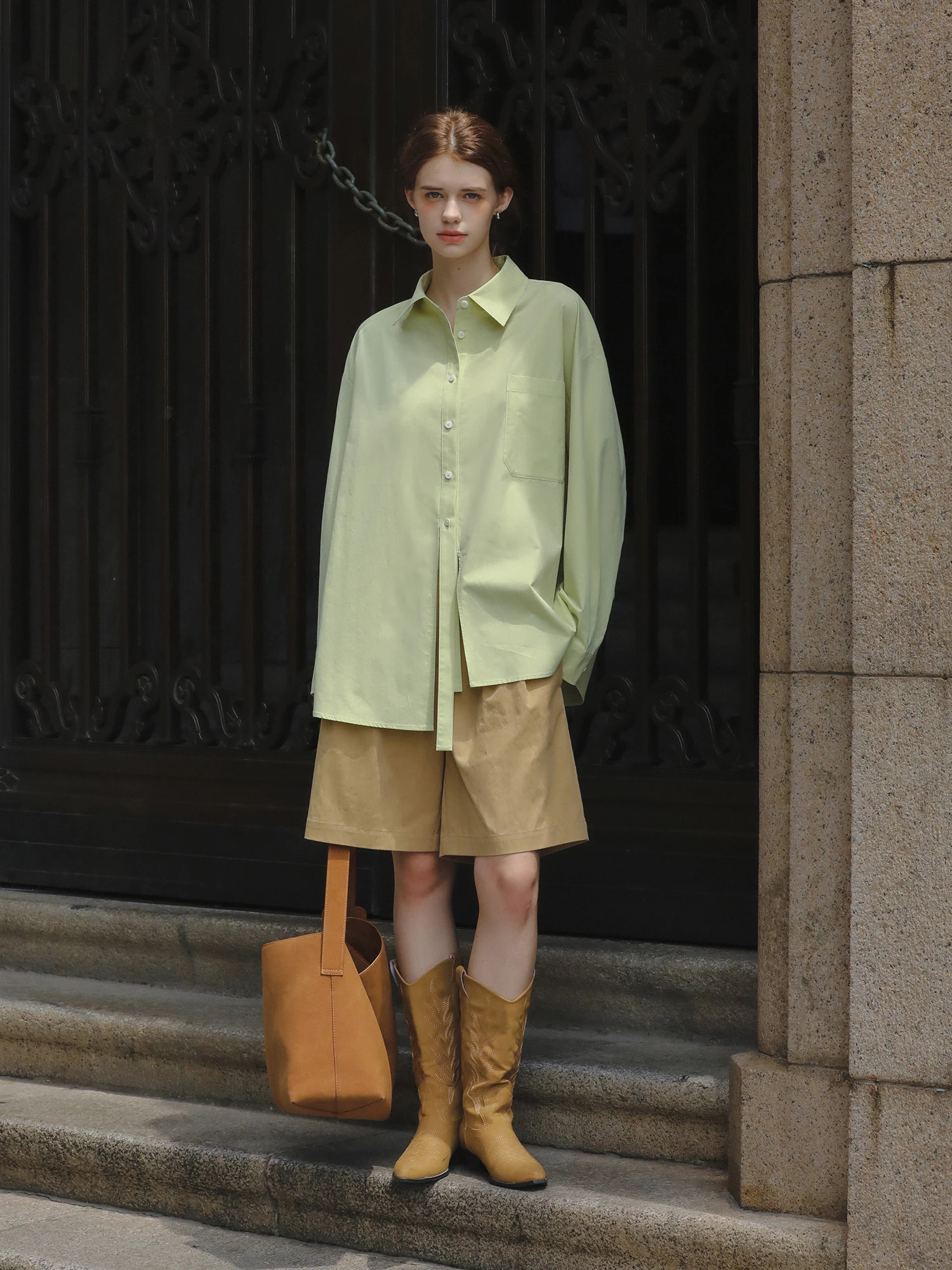 

MELLIIY Commuter Sle Loose Fit Long Sve Casual irt Spring 2025 Front And Ba Slit Design Pure Cotton Collar