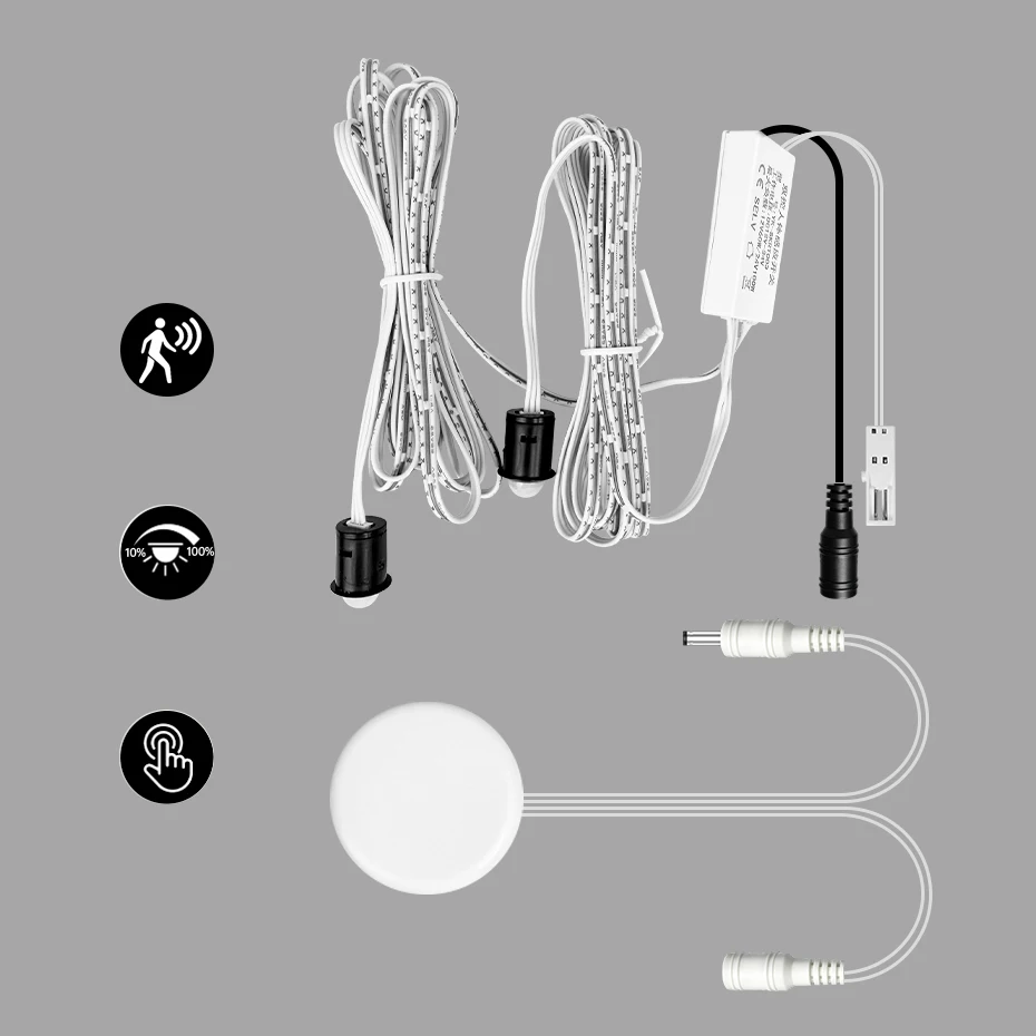 DC 12V 24V Penetrable Touch Sensor Dimmer Switch Dual Heads PIR Motion Sensor With DC Connector Dupont Male Port Sensor Switch
