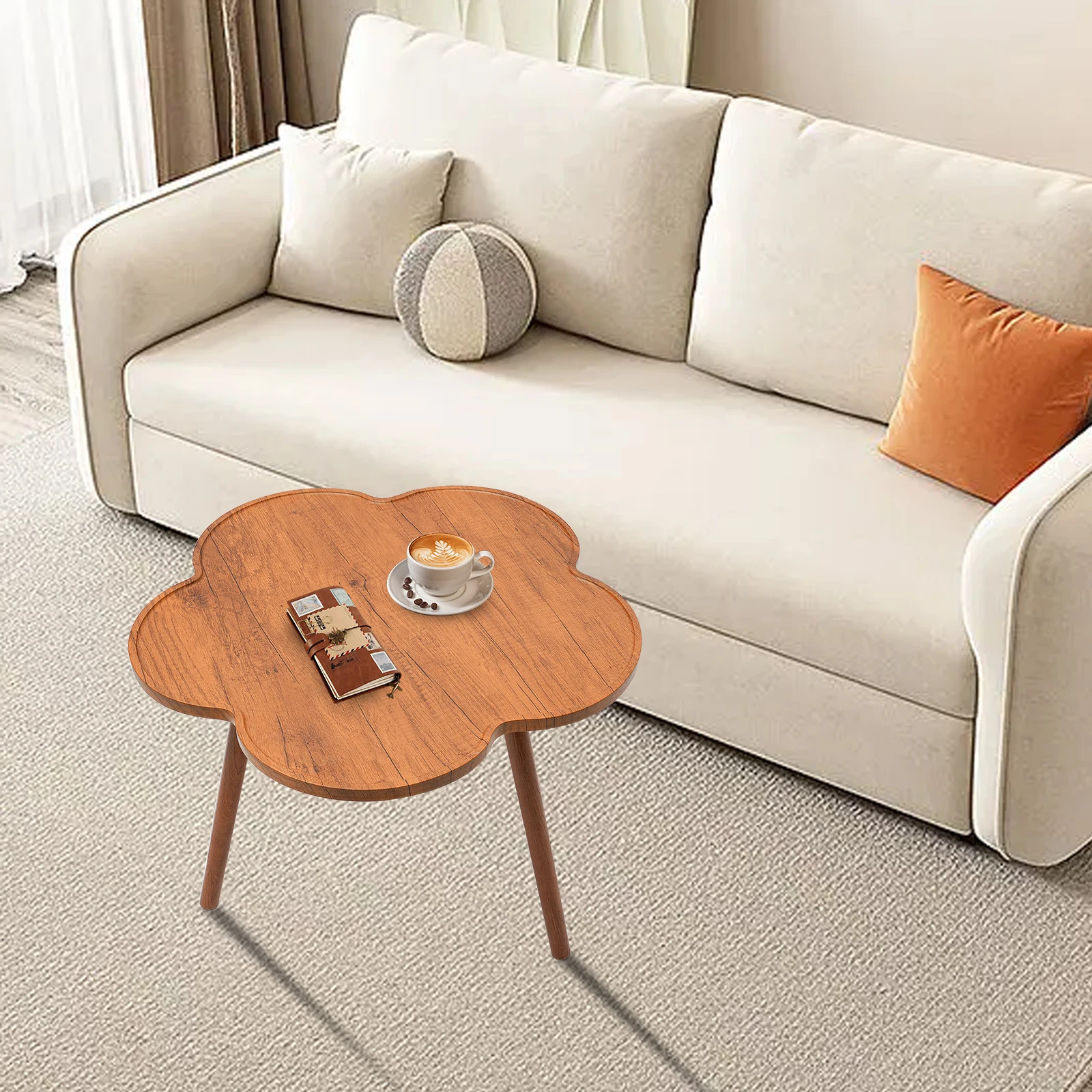 Wooden Coffee Table Flower Shape Modern Cute Tray Snack Tea Table Accent Balcony Living Room Furniture