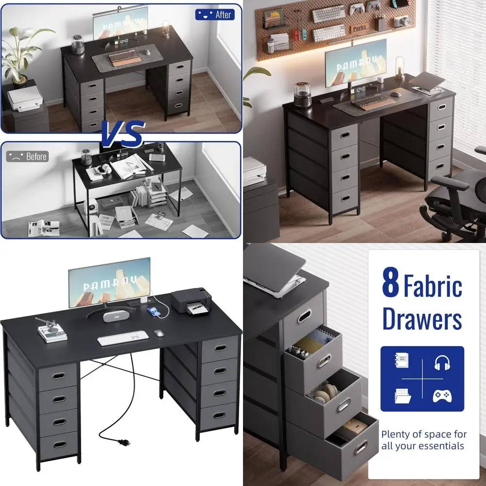 47 Inch Computer Desk with 8 abric Ders PC Gaming Desk Home Oice Study Work Writing Table or Bedroom Black