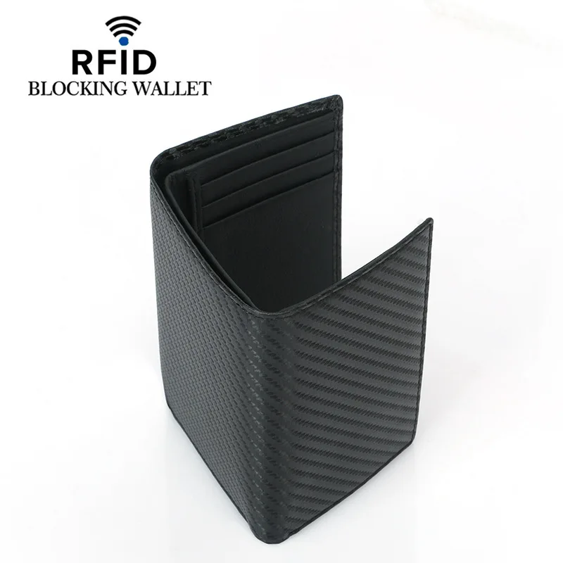 Carbon Fiber Slim Rfid Trifold Wallet with RFID Blocking Security 3 fold wallet Men's Multi Card Holder Male Purse