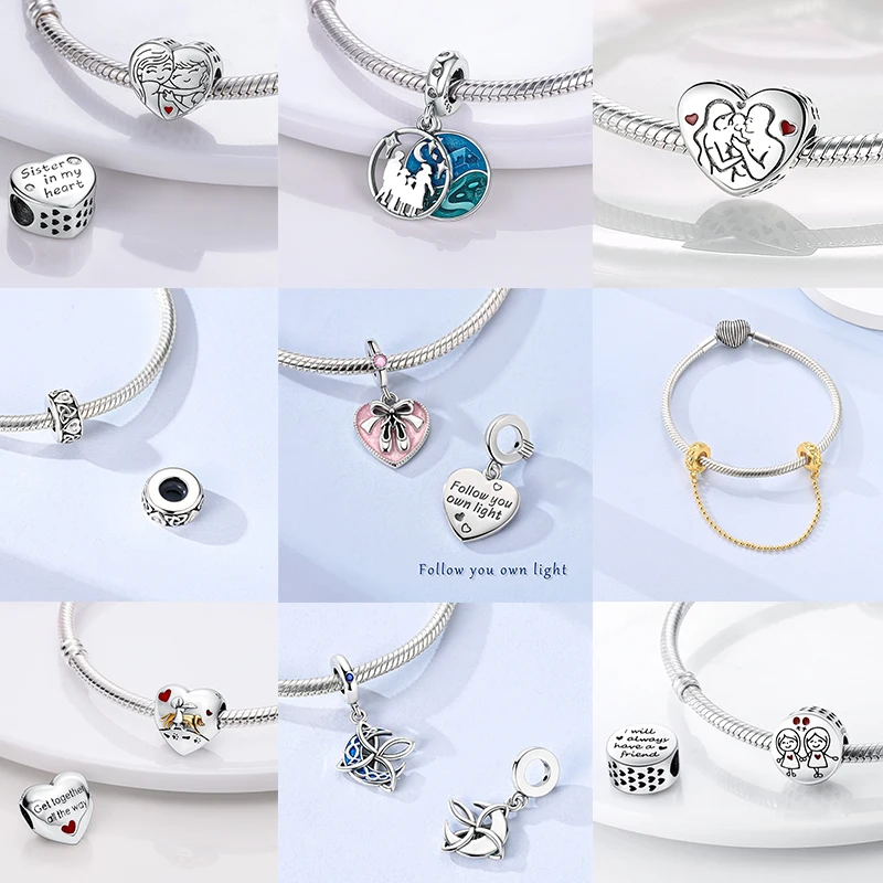 2026 Neuer 925 Sterling Silber Schleifen-Charm Herz Keltischer Knoten Perlen-Anhänger Passend für Europäische Armbänder DIY Damen Schmuck Geschenk – Detail 3