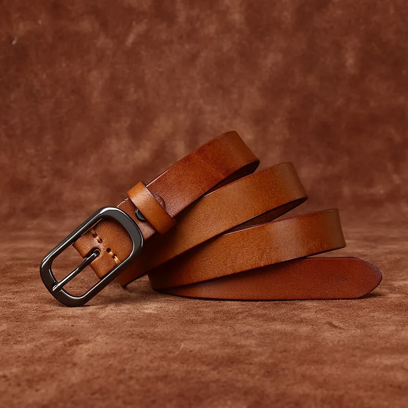 Vintage 2.3CM Wide Women's Belt First Layer Cowhide Leather Fashionable Pin Buckle Decorative Versatile Accessory for Ladies