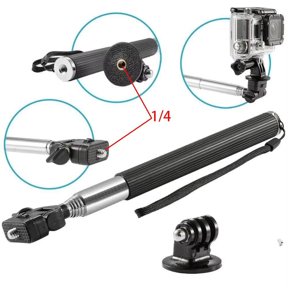 Extendable Self-portrait Telescopic Pole w/Mount Adapter & Screw for GoPro Hero
