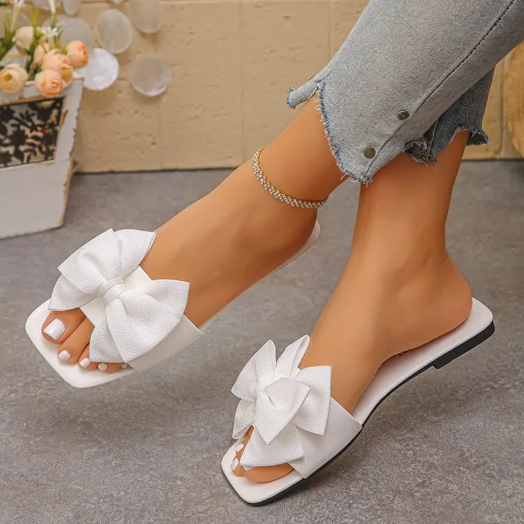 Damen-Flachschuhe, flache, lässige Strandpantoffeln, Sommermode, Schleifen-Sandalen, leichte Outdoor-Schuhe für Damen, Slides für Damen – Detail 8