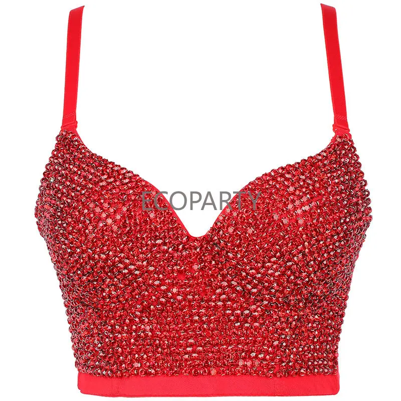 

Women White nude sexy diamond diamante trim hoop corset Hot selling push up High quality bralette bra diamond studded bra