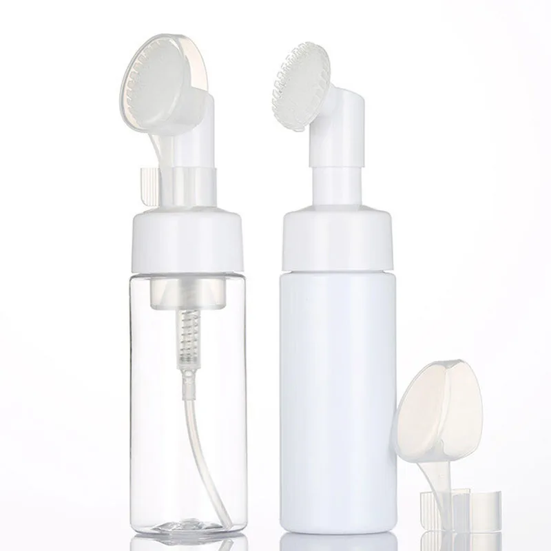 5Pcs 100ml-250ml Facial Cleanser Mousse Foam Bottles with Silicone Clean Brush Portable Soap Foaming Pump Dispenser Containers