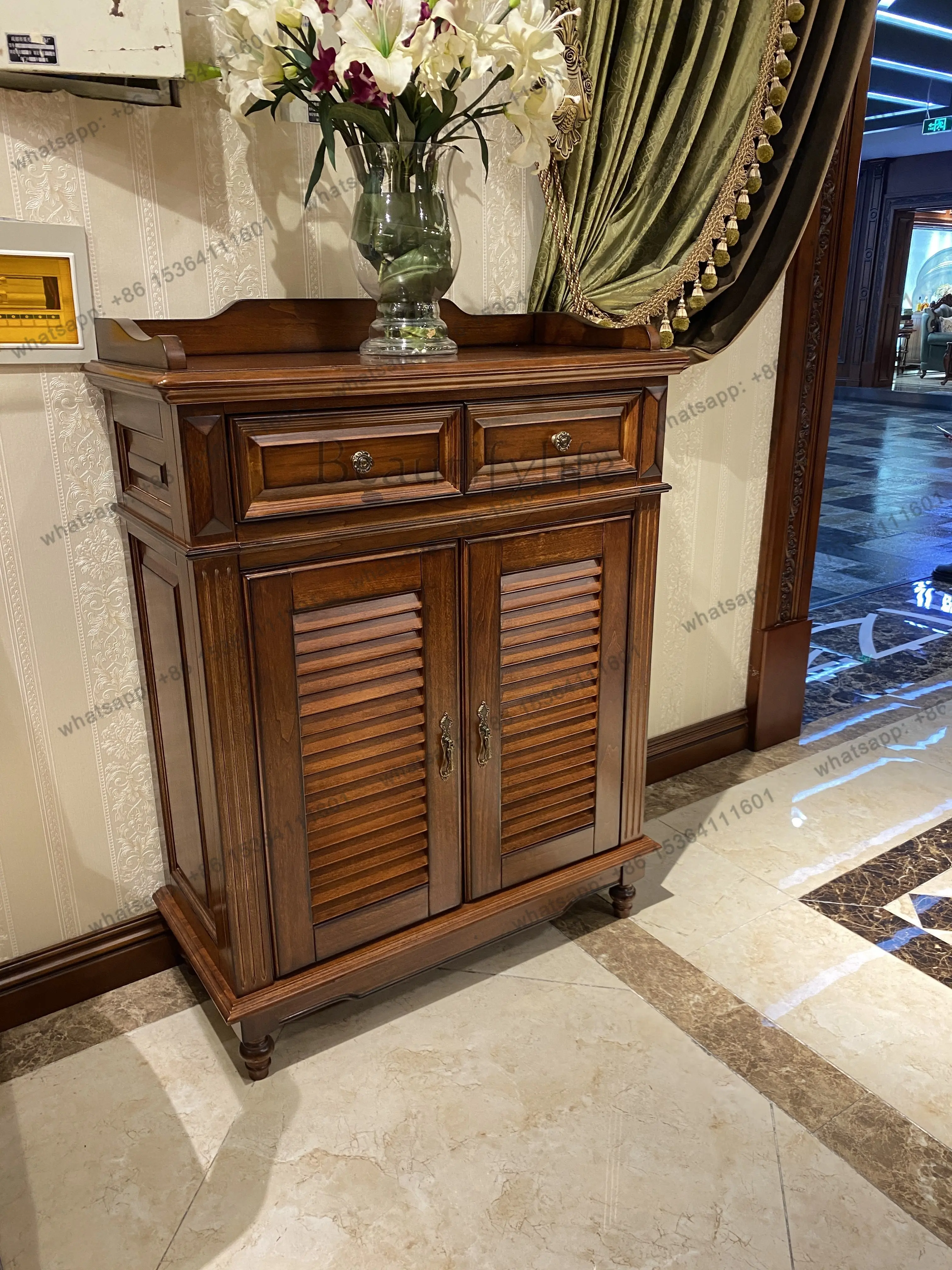American solid wood double-door storage cabinet entrance balcony cabinet length 886 * width 400 * height 1185mm