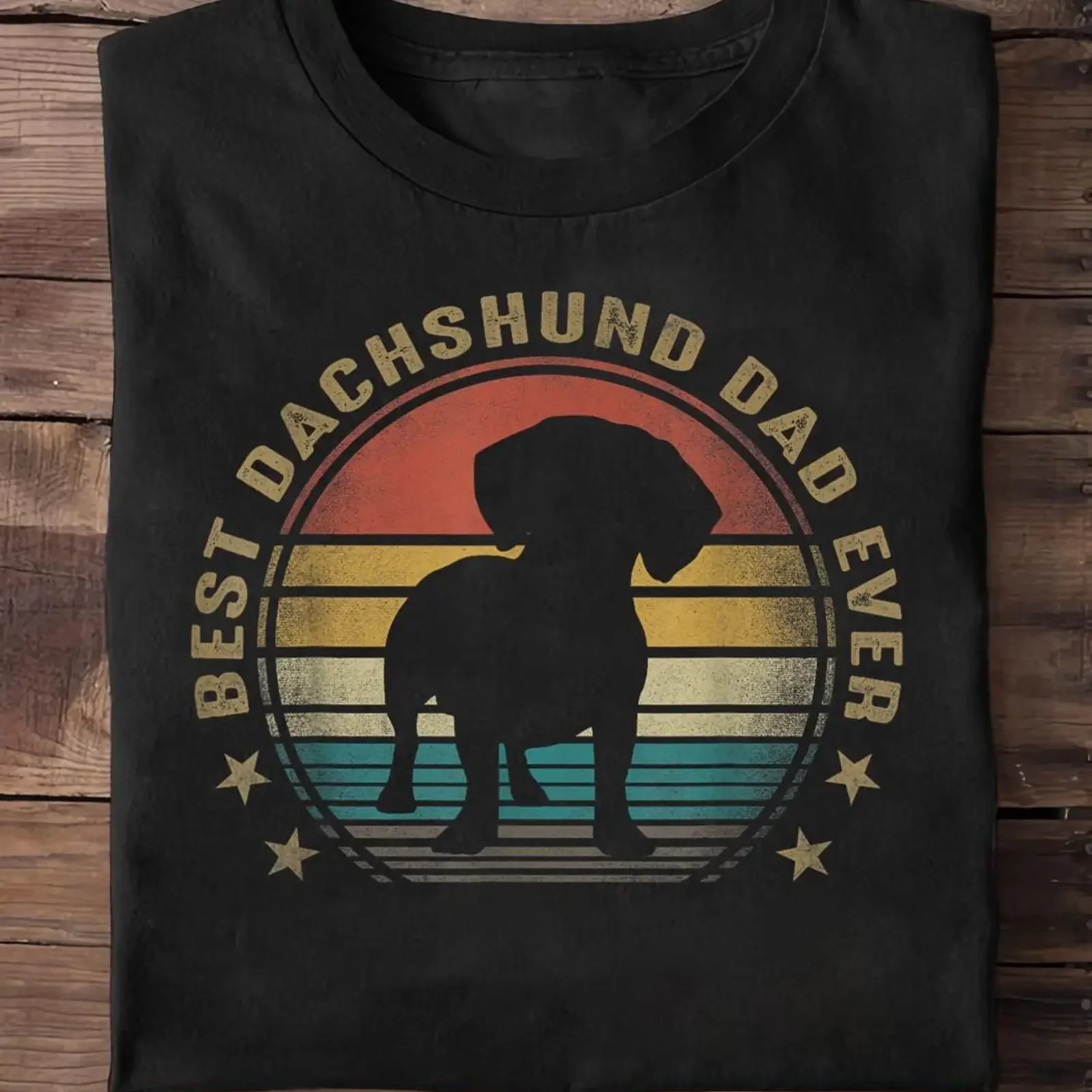 Best Dachshund Dad Ever Vintage Retro Sunset T Shirt Funny Doxie Weiner Dog Owner for Lovers Fathers Day vintage Washed Soft
