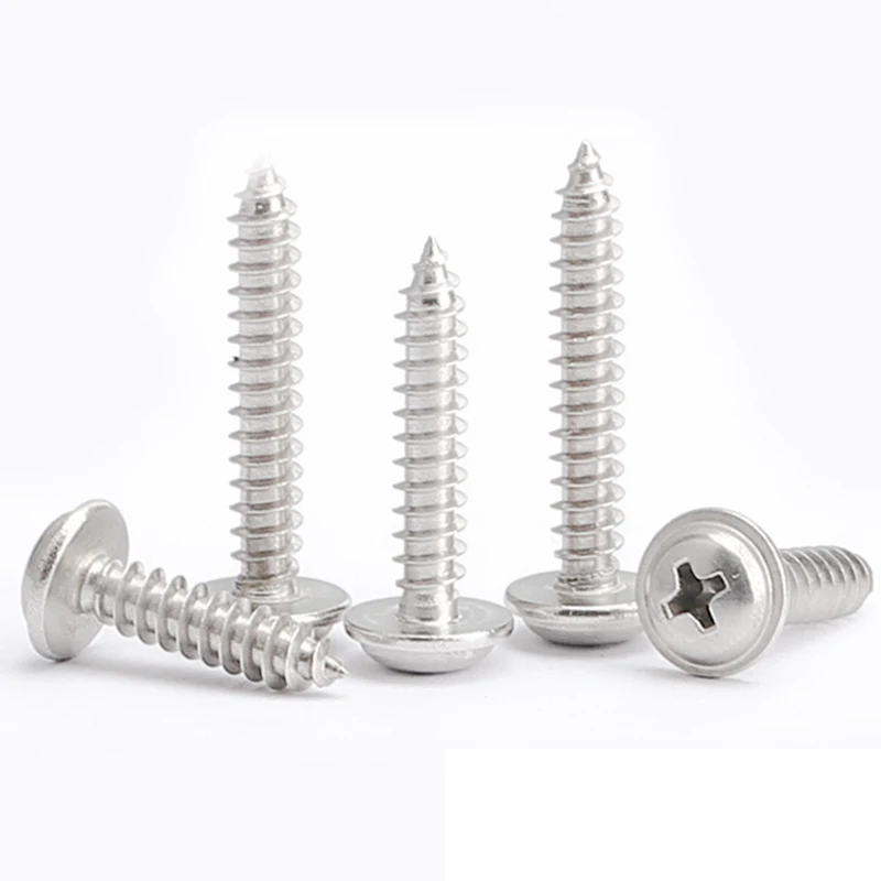 50pcs/lot M1.4 M1.7 M2 M2.6 M3 M3.5 M4 M5 304 Stainless Steel Cross PWA Phillips Pan Round Head With Washer Self-tapping Screw