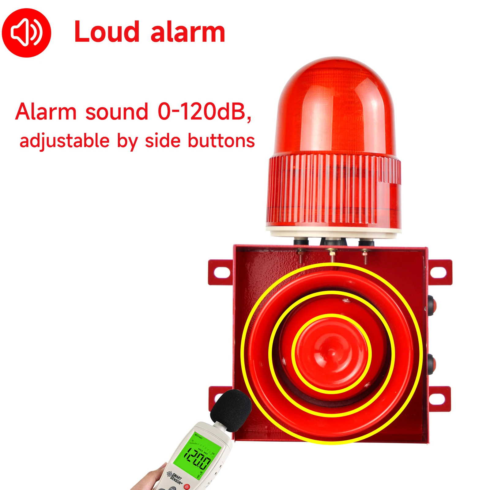 Adjustable Volume Tone 120db Horn Alarm Siren with LED Strobe Light Warehouses Docks Home Security Protection