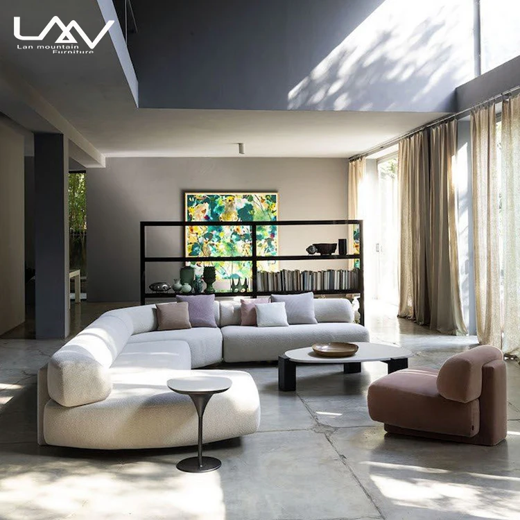 Modern Luxury Arc Villa L Shape Corner Combination Fabric Sofas, Sectionals Living Room Corner Sofa Set Furniture