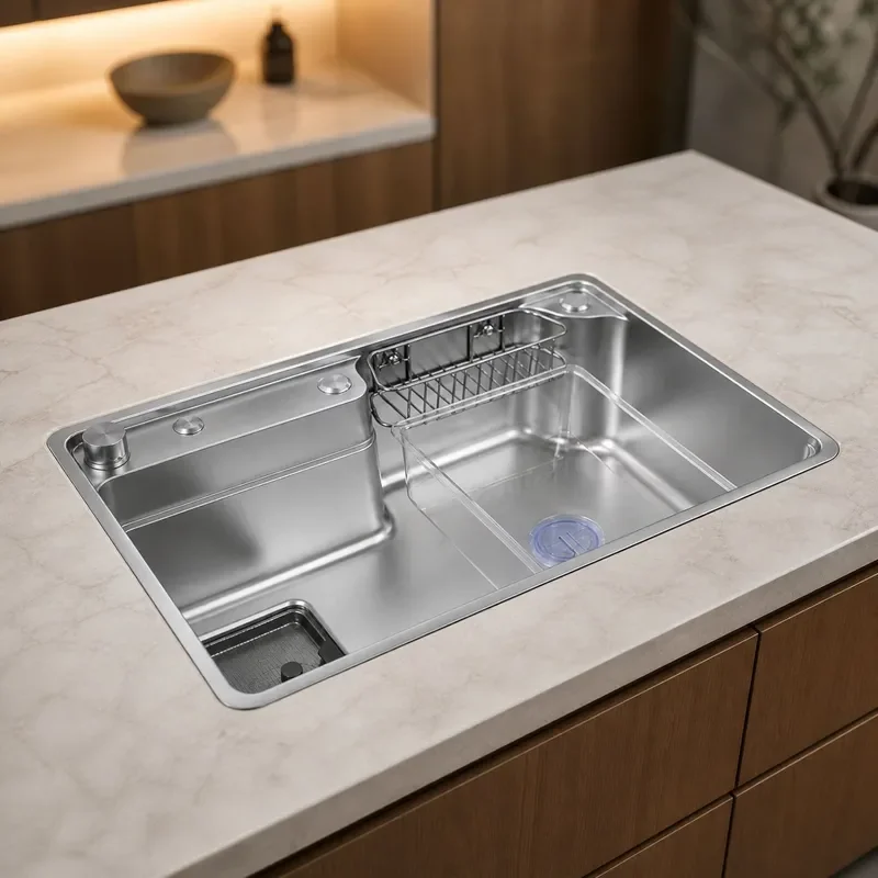 For 304 Stainless Steel Undermount Kitchen Sink with Basin in Basin Vegetable Washing Area Splash Proof Design Durable Modern