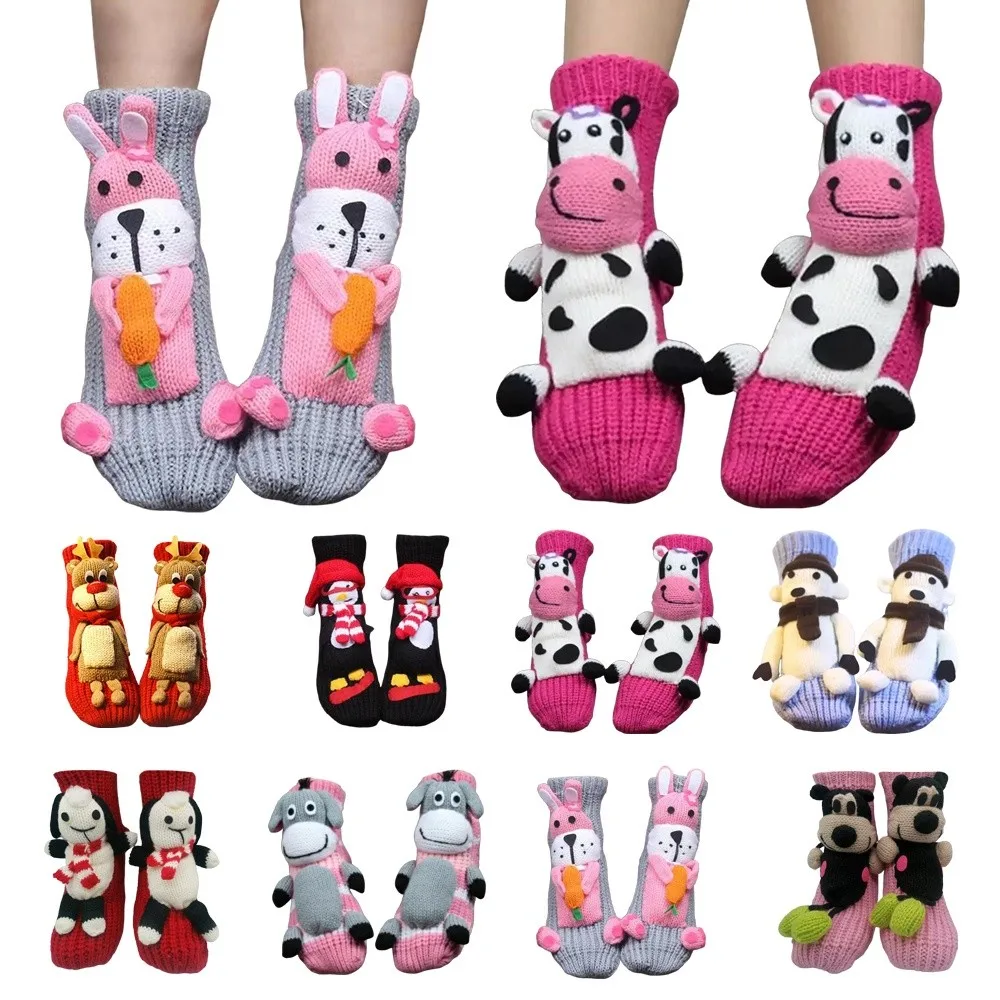 

Новые рождественские носки с 3D принтом, толстые вязанные вручную носки с животными, теплые дышащие забавные носки для мужчин и женщин