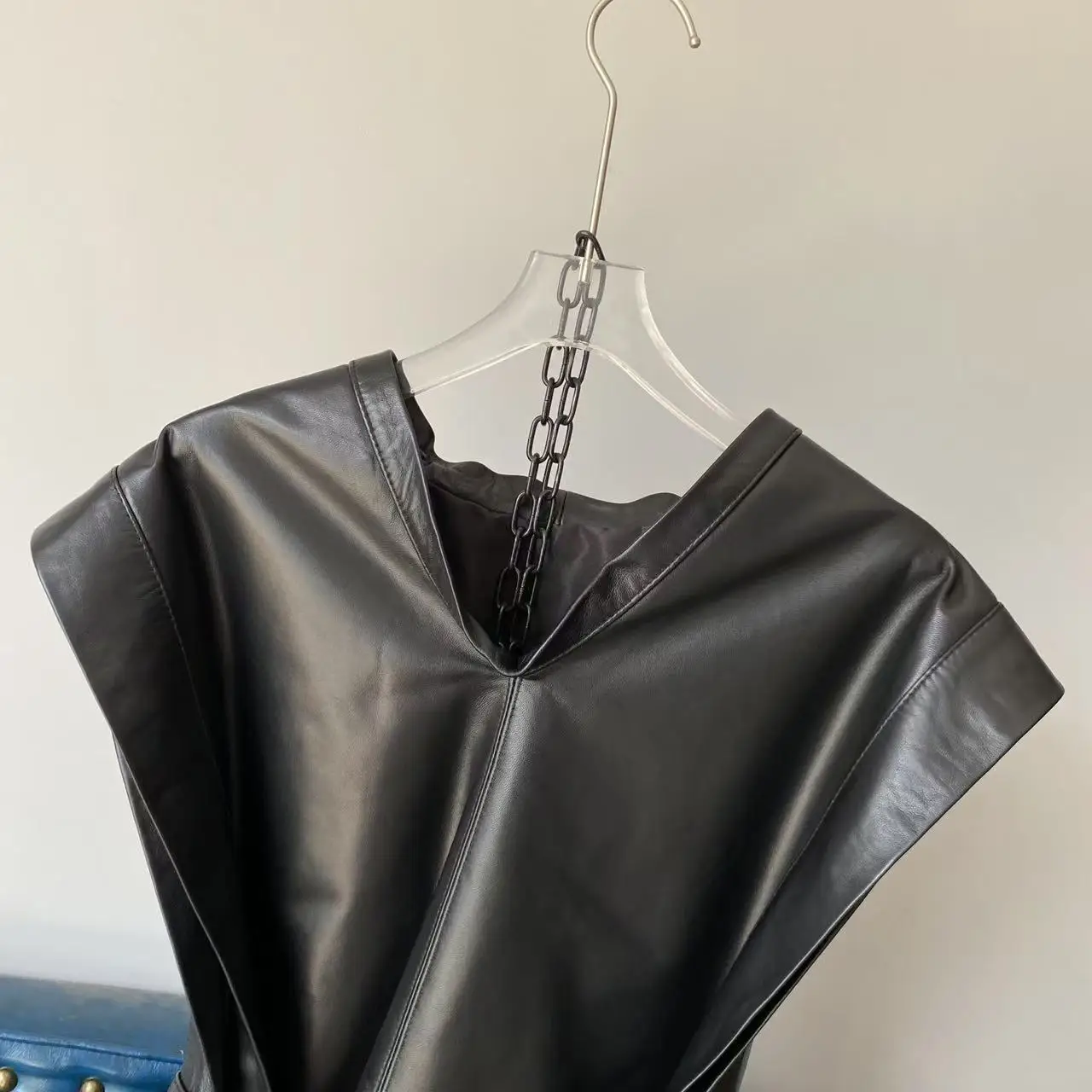 Herbst 2025, neuer Stil für Damen, echtes Eiffell-Leder, Jaet Svel, Taillen-Cinching-Ort-Mantel-Weste, asymmetrischer Pendler-Sle