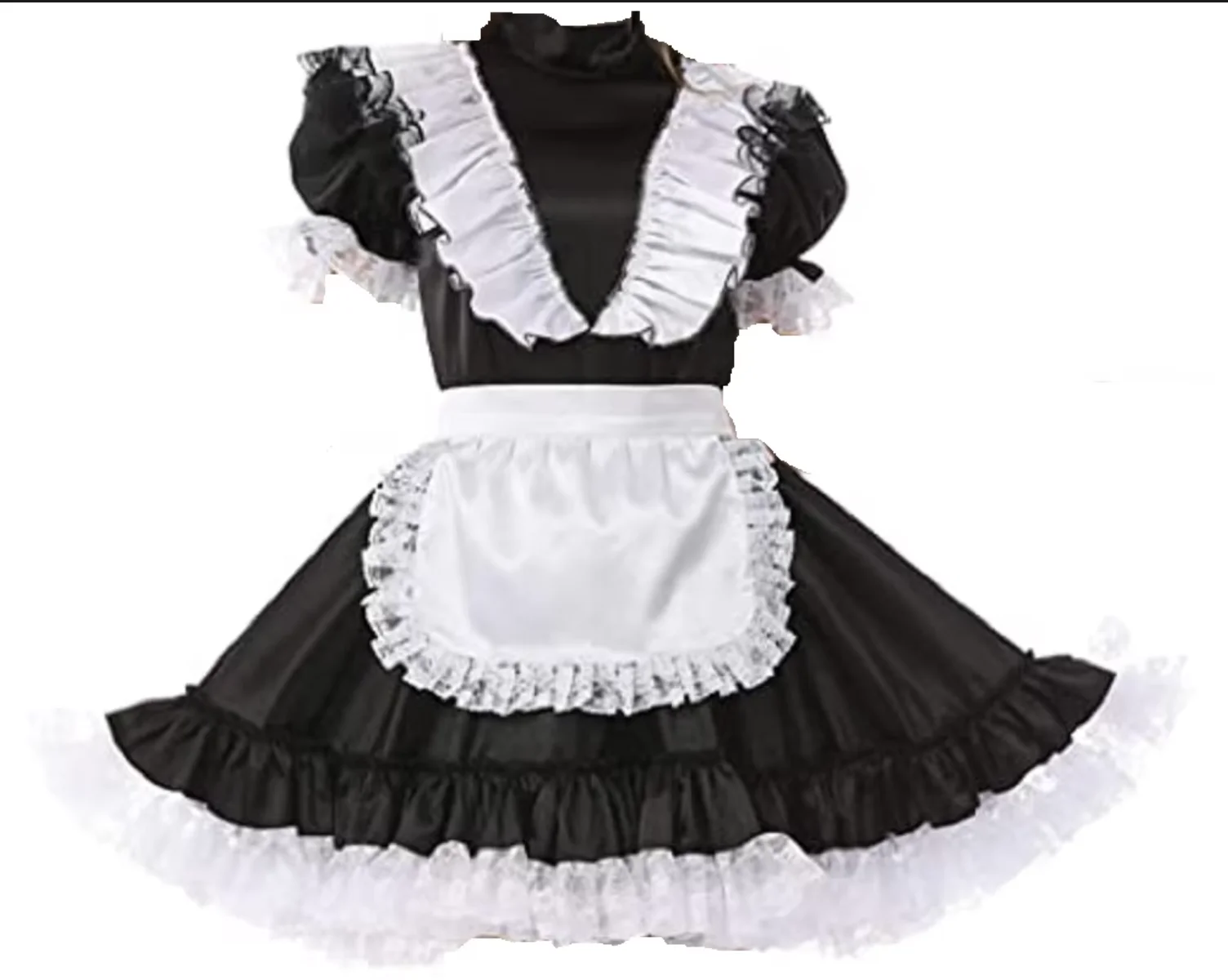 

Hot New Psissy Satin Maid French Big V Shape Dress Uniform Crosspressing Maid Role Play Customization
