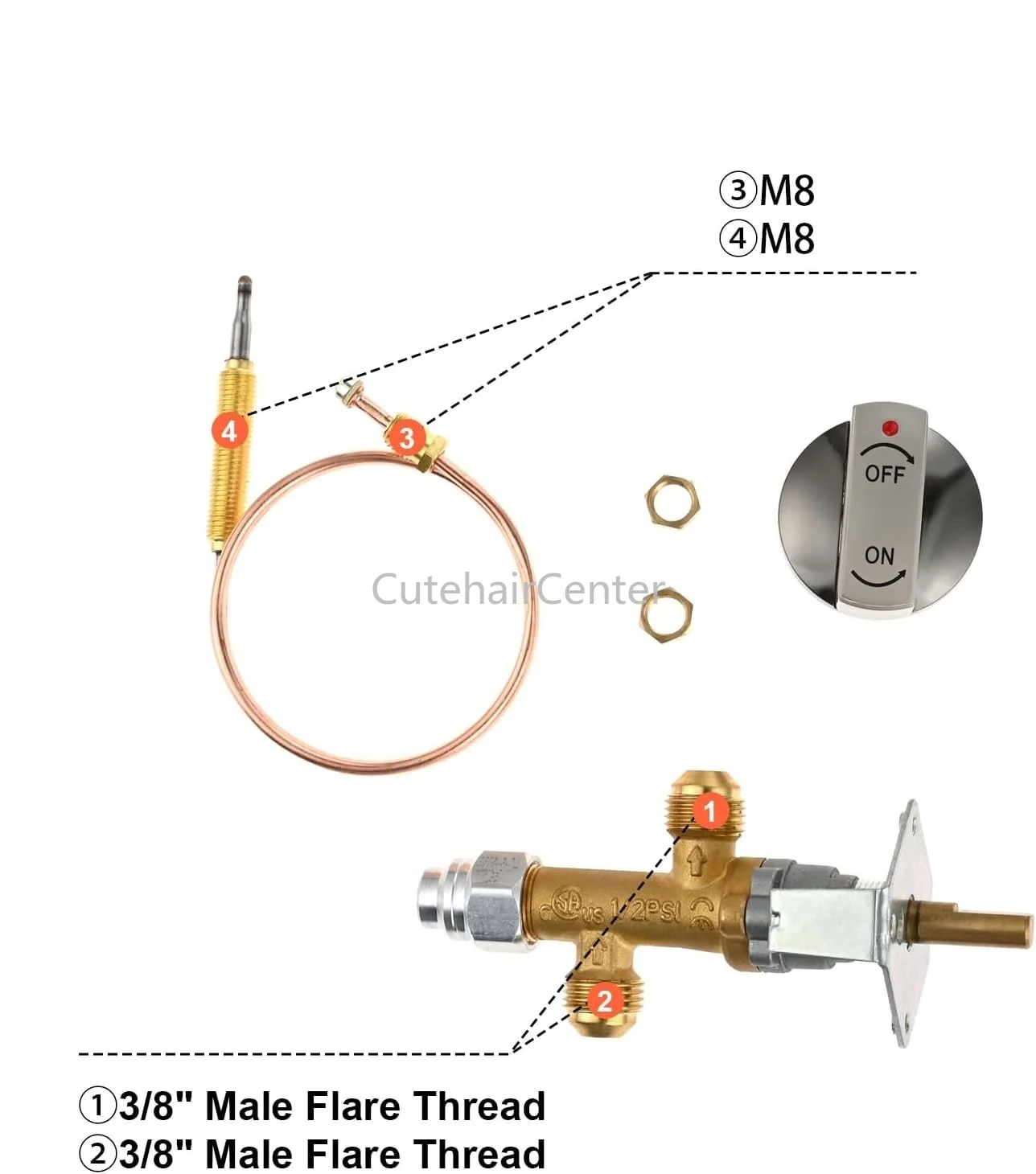 50,000 BTU Low Pressure LPG Propane Gas Flame Failure Safety Control Valve Kit with Thermocouple Knob for Gas Firepit Heater