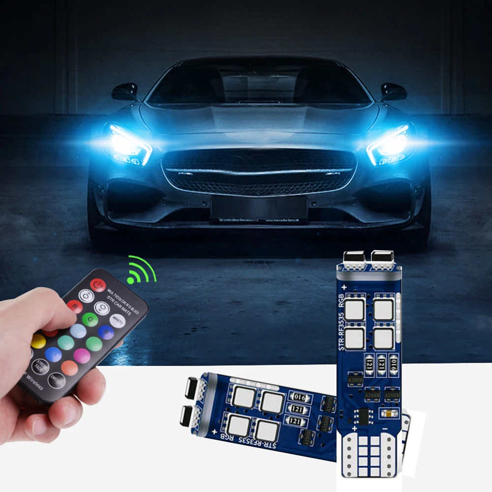 

1Set Universal Car Multi-Color RGB 168 194 2835 W5W T10 LED Bulbs W/RF Remote Control for Car Parking Signal Lights Accessories