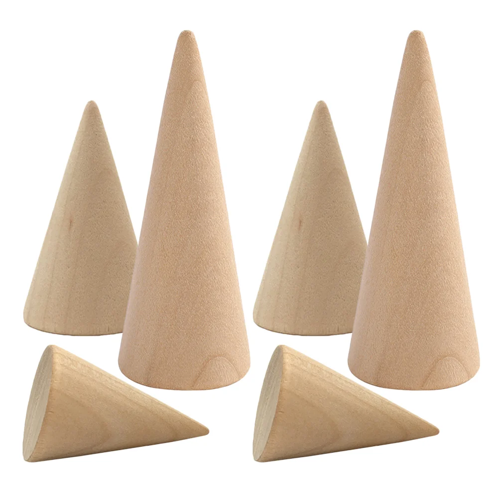 6 Pcs Jewelry Rings Cone Base Display Wooden Cones for Crafts Unfinished Organizer Holder