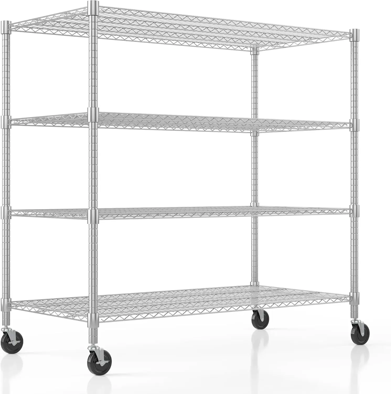 

4-Tier Heavy Duty Storage Shelves on Wheels, Adjustable Wire Shelving Unit for Garage, Kitchen, Pantry, 24"x48"x72", Chrome