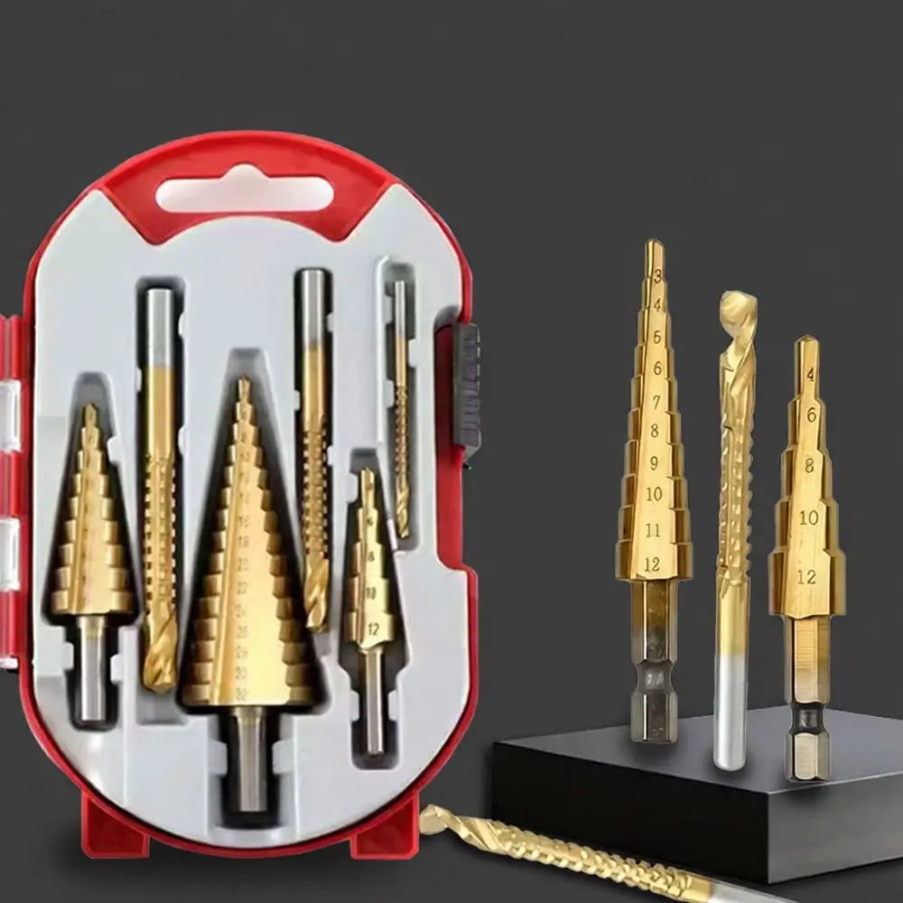High Quality Saw Drill Bit Set Titanium Coated Spiral Step Hole Cutter For Metal Sheet Opening Hardware Tools Kit