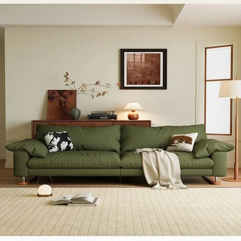 Modern Three-Seater Fabric Sofa for Living Room - Fully Disassembled Linen and Cotton Design