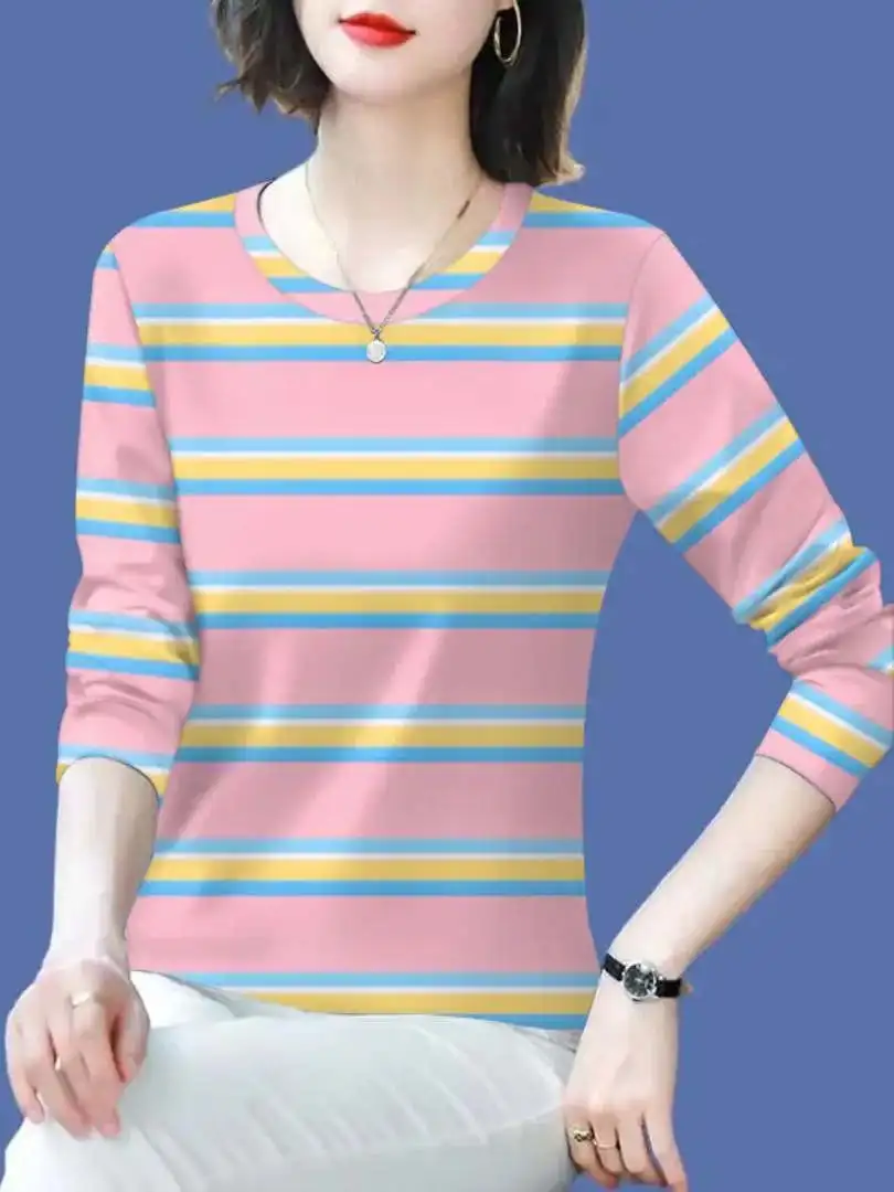 

Антивозрастная круглая футболка Ne Long Sve, скрывающая живот, женская модная полосатая основа, внутренняя и верхняя одежда, тонкая