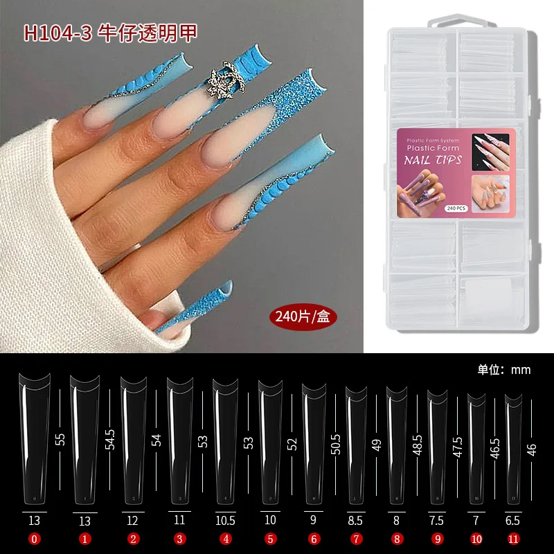 Placa de uñas de mezclilla extensible XXXL, piezas, extra larga, para ballet, parche fino, para manicura completa, 240