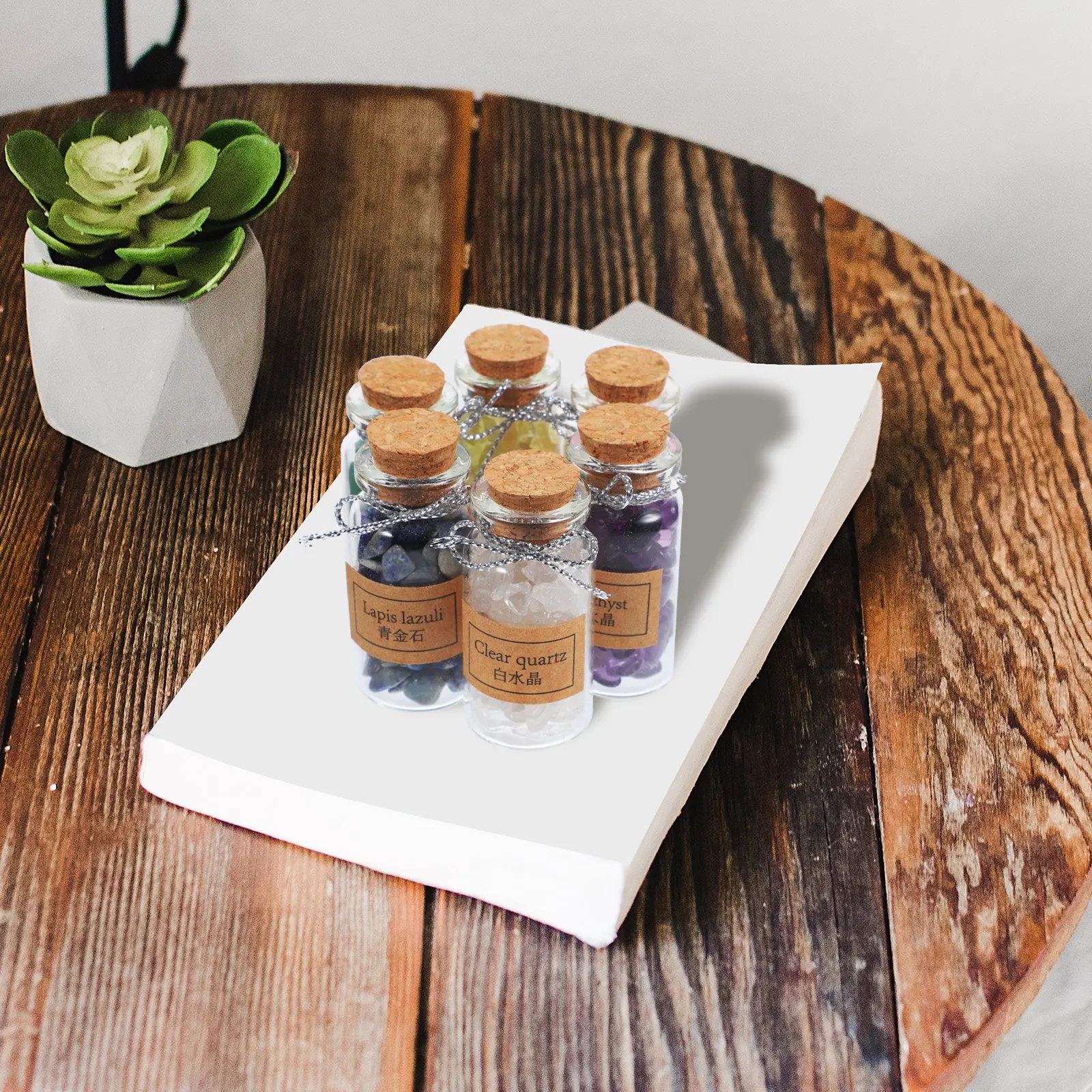 Mini Crystal Stone Bottles Set Assorted Natural Gemstones for Home Office Decor Crafts and Jewelry Making