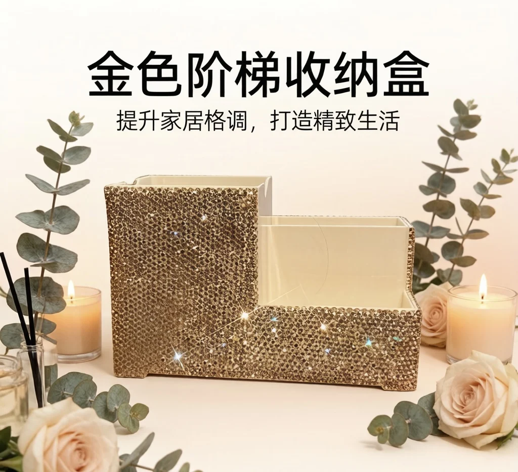 

Makeup Brush Storage Box, High Appearance Level Diamond-encrusted Compartments, Cosmetics Dressing Table Organization Box