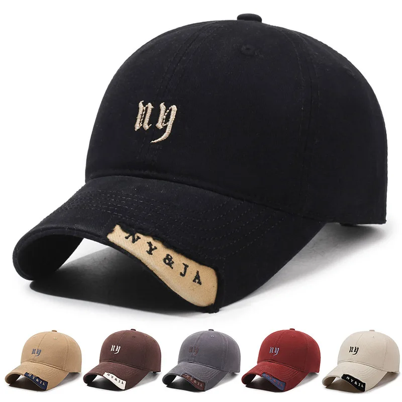 

Baseball Cap with Distressed Design Embroidered Letters Cotton Fabric Color Block Style Unisex 56-60cm All Seasons