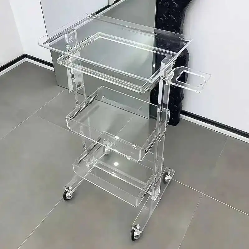 Silver Auxiliary Barbershop Metallic Salon Trolley Trolley Cart Wheels Barber Shop Chariot Carrello Pieghevole Beauty Salon