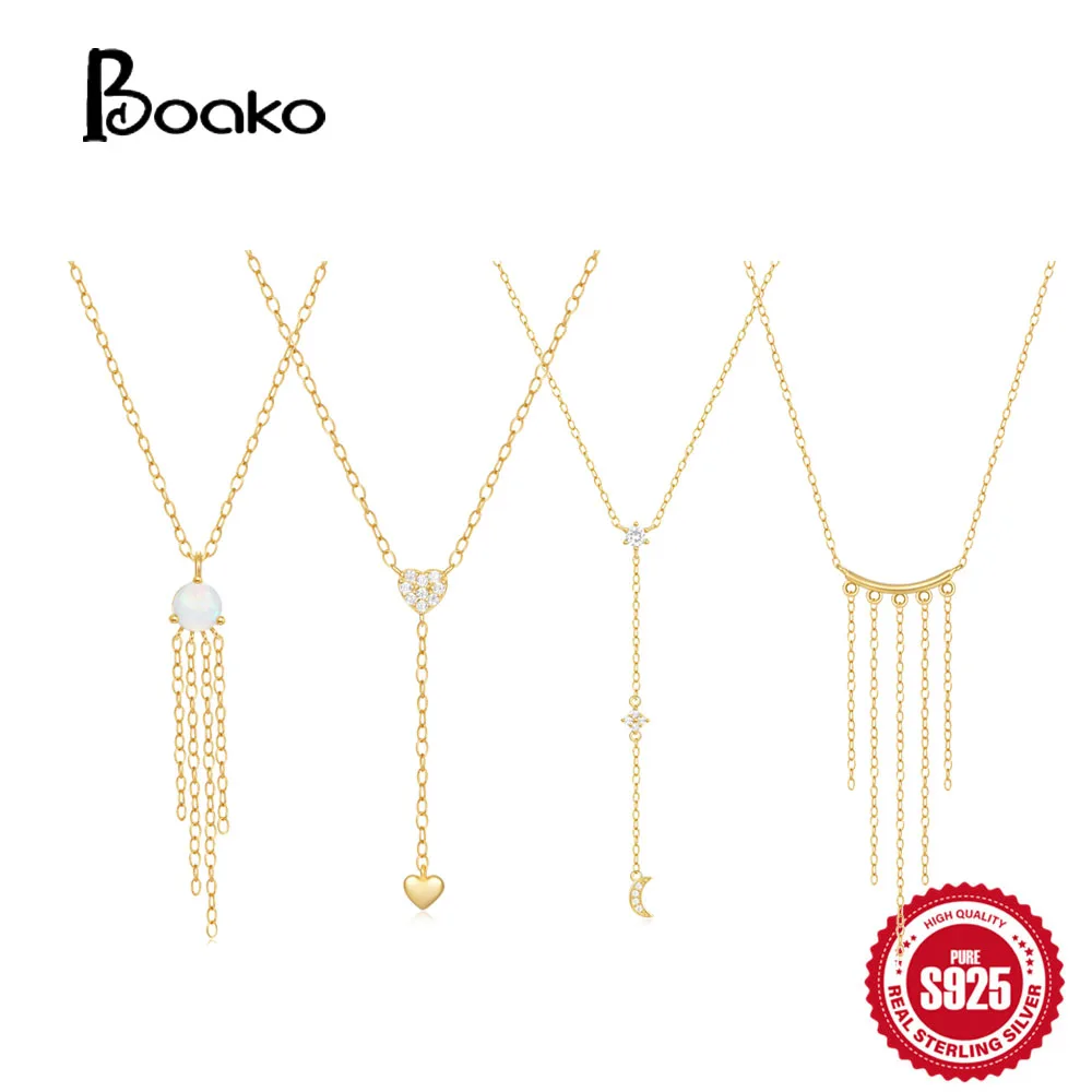 BOAKO-collares geométricos de Plata de Ley 925 con forma de corazón para mujer, colgante de ópalo de lujo, cadena de cuello, regalo de boda de moda