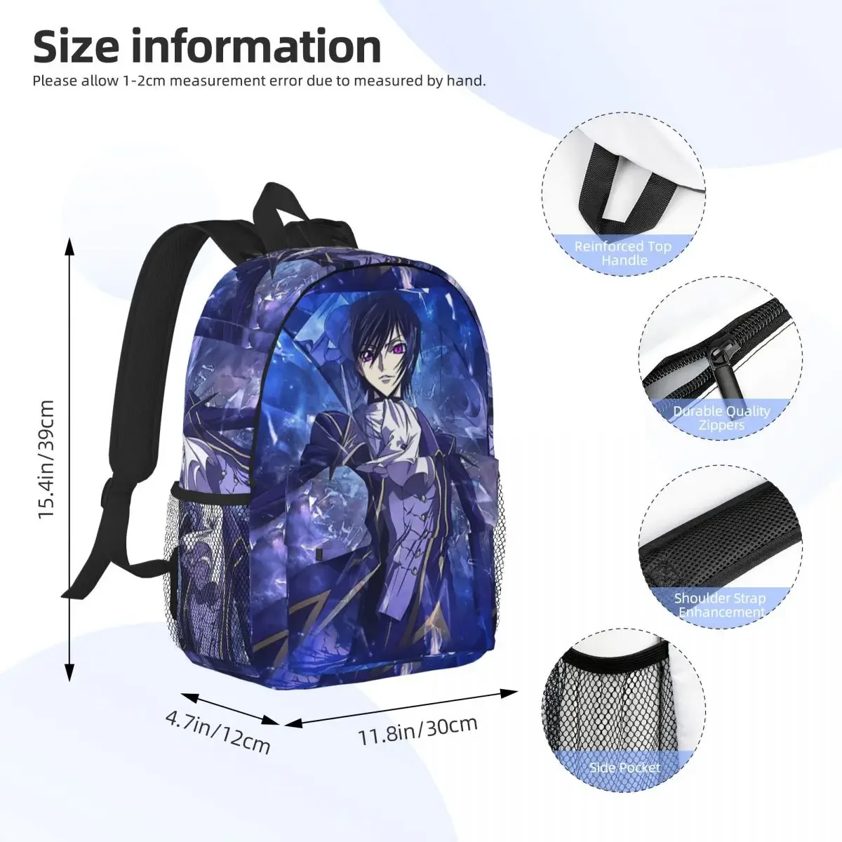 Code Geass-Geass 20 Backpacks Teenager Bookbag Casual Children School Bags Travel Rucksack Shoulder Bag Large Capacity