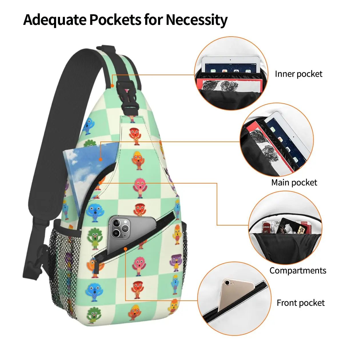 Noodle & Pals Micro Super Simple Crossbody Sling Bags Chest Bag Nursery Rhymes Songs Shoulder Backpack Daypack Hiking Travel