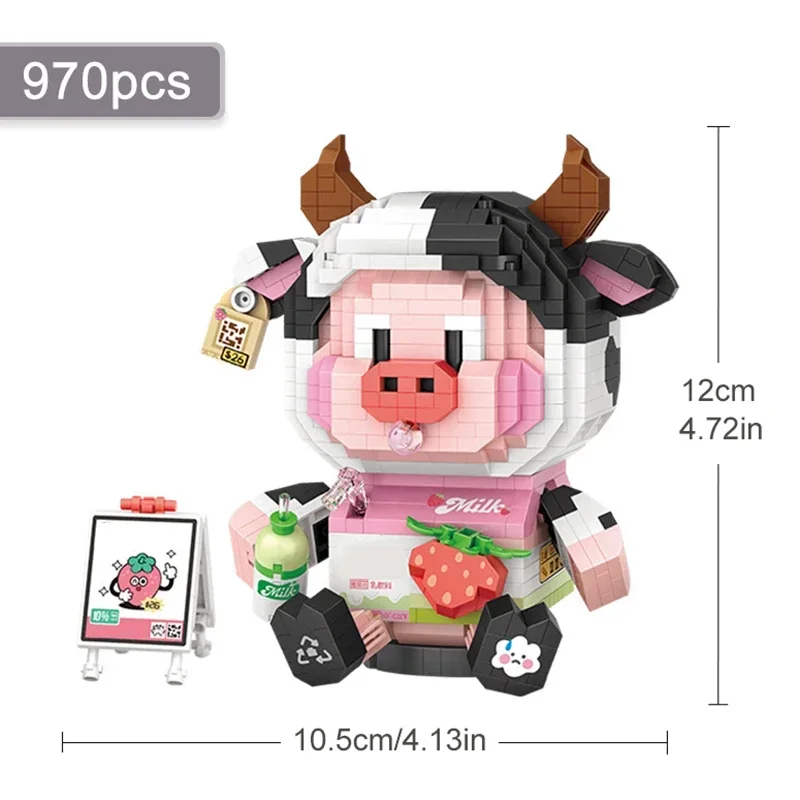 Cartoon Animal Building Blocks DIY Cute Piggy Model Assembled Bricks Children\'s Toys Adult Teen Girls Gifts Home Ornaments