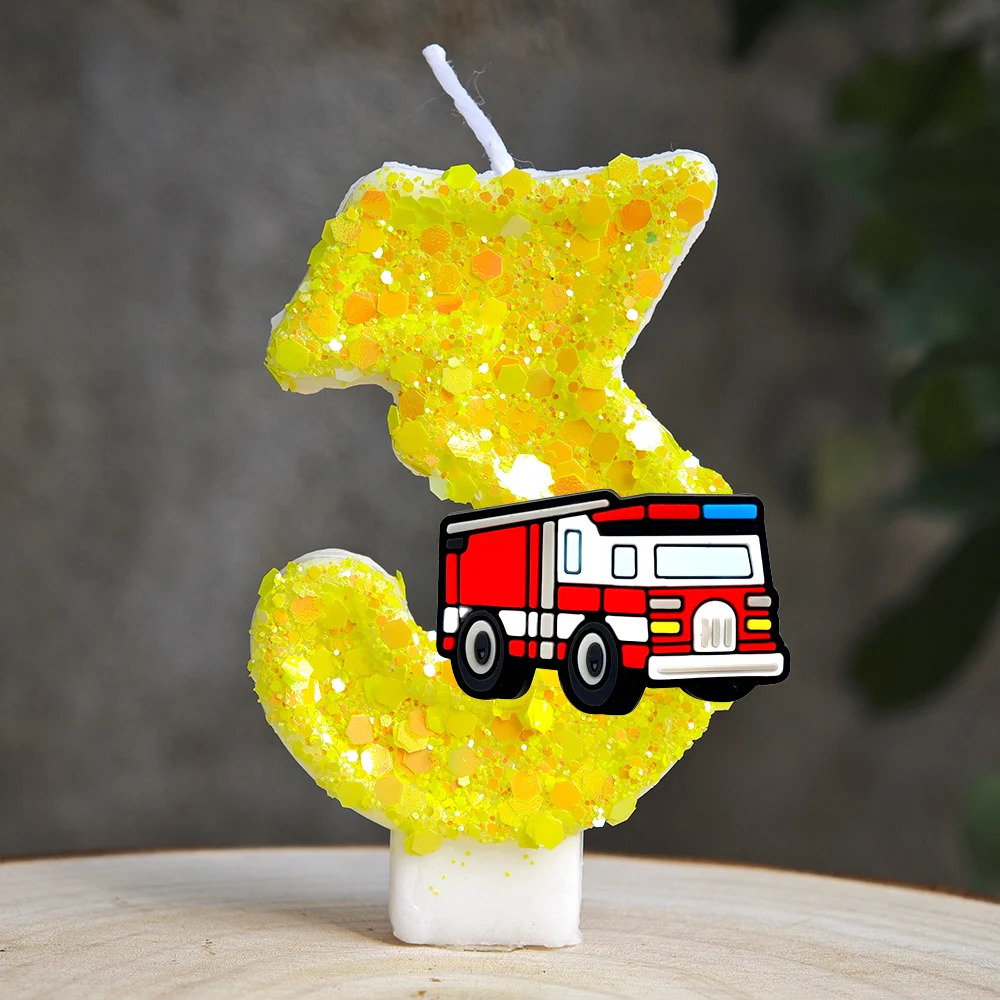 Bunte Feuerwehrauto-Geburtstagskerze Rauchfreie Paraffin-Kuchendekoration für Kinderpartys Babypartys Feiertagsfeiern – Detail 4