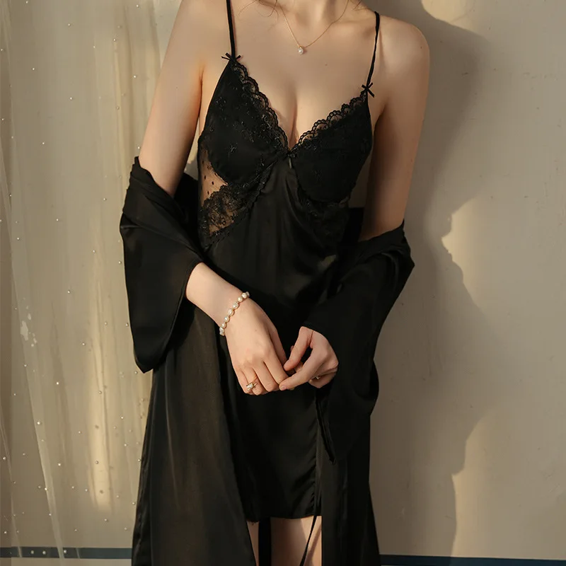 

Sleeping Skirt Set Nightgown for Women Summer French Nightgown Sexy Hollow Out Sleepwear Women 2024 New