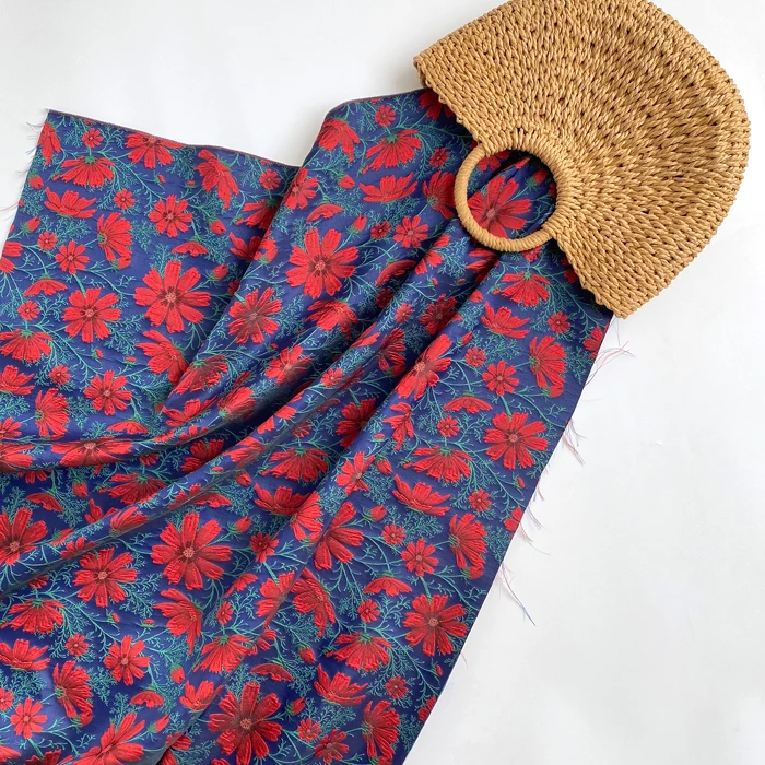 

1yard Yarn-dyed Brocade Jacquard Dark Red Gesang Flower Embossed Fabric Pleated Tutu Skirt Fabric Bags Handmade DIY Sewing Cloth