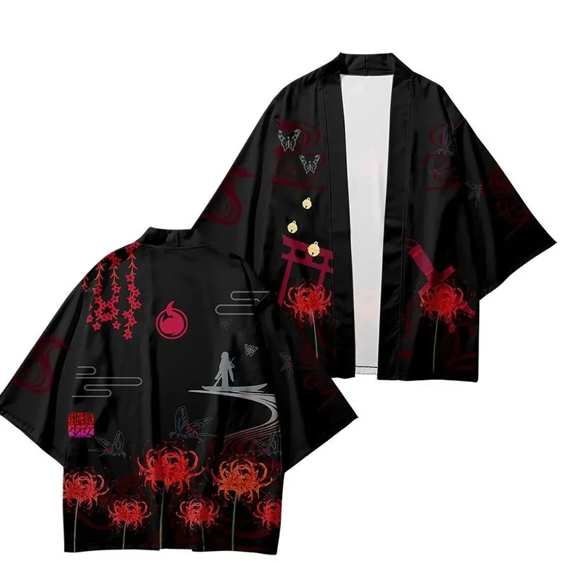 New Jigoku  T-shirt Enma Ai haori kimono Anime Wind t shirt Polyester Summer Short-sleeve Tees tops