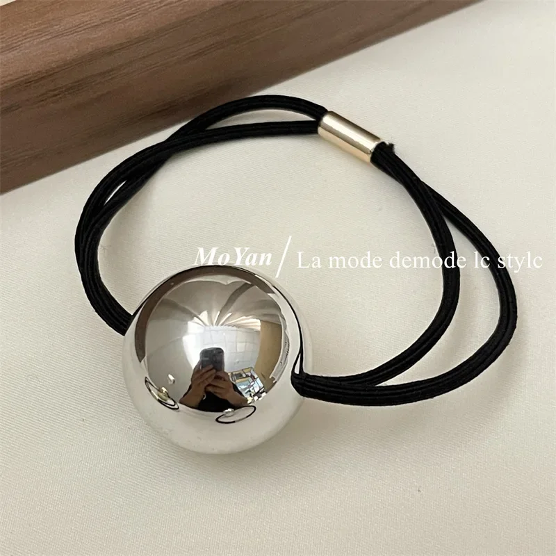 Fashion Gold Silver Metal Ball Elastic Hair Tie Simple Bead Rubber Band Stretch Ponytail Holder Korean Style Hair Band Hair Ring