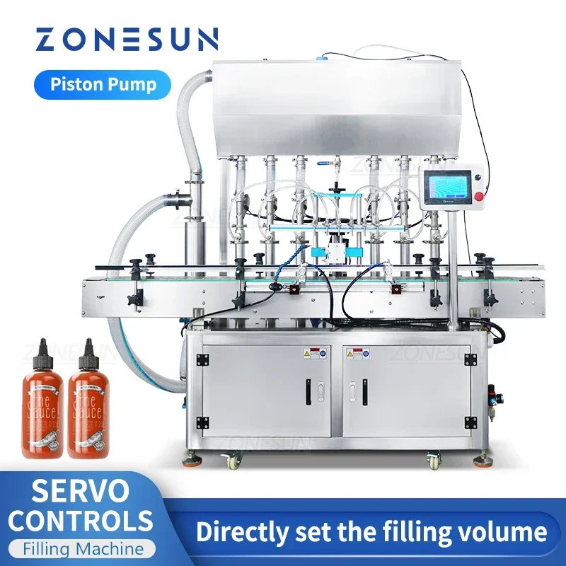 ZONESUN التلقائي ستة رئيس السائل ملء آلة محرك معزز المنظفات كريم سميكة لصق الشامبو الكاتشب العسل ZS-YT6T-6PX