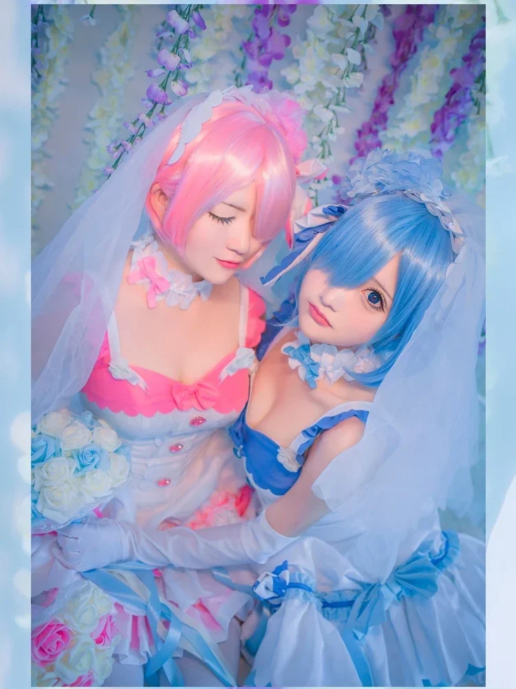 Anime Re:Life in a Different World Ram Rem Cosplay Costumes Women Cute Dress With Veil Wedding Suit Halloween Carnival Outfits view 3