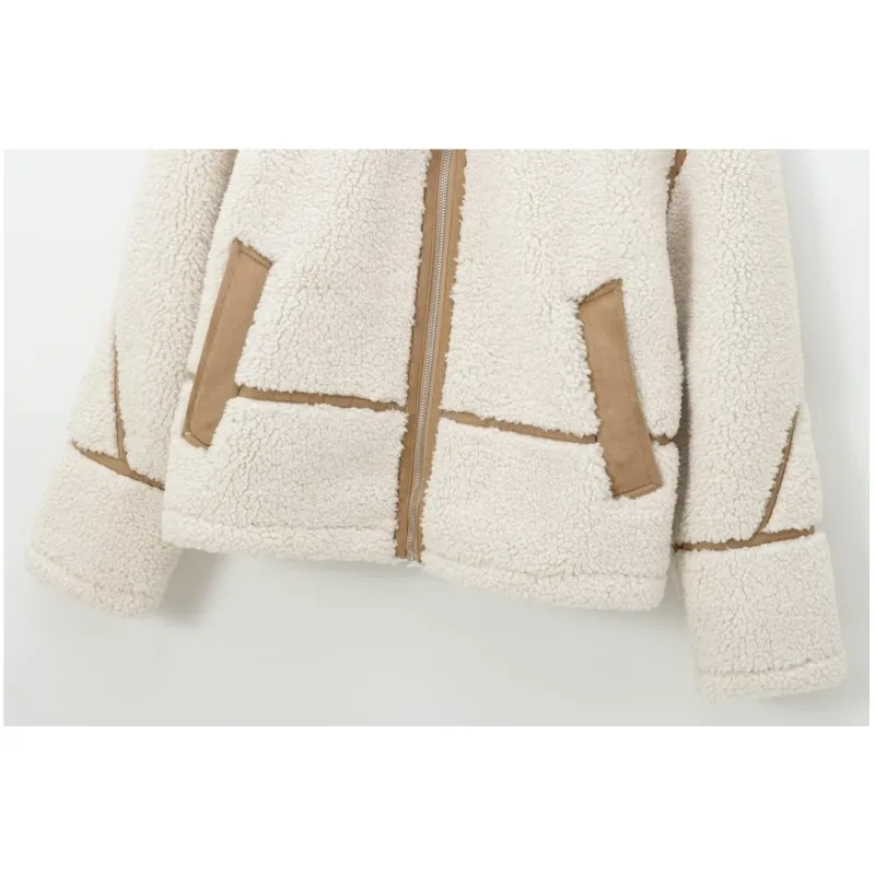 HipSeam المرأة الصوف مزدوجة الوجهين سترة الخريف سحاب أكمام طويلة بسيطة التلبيب طوق المرأة معاطف قصيرة بلوزات الإناث الموضة