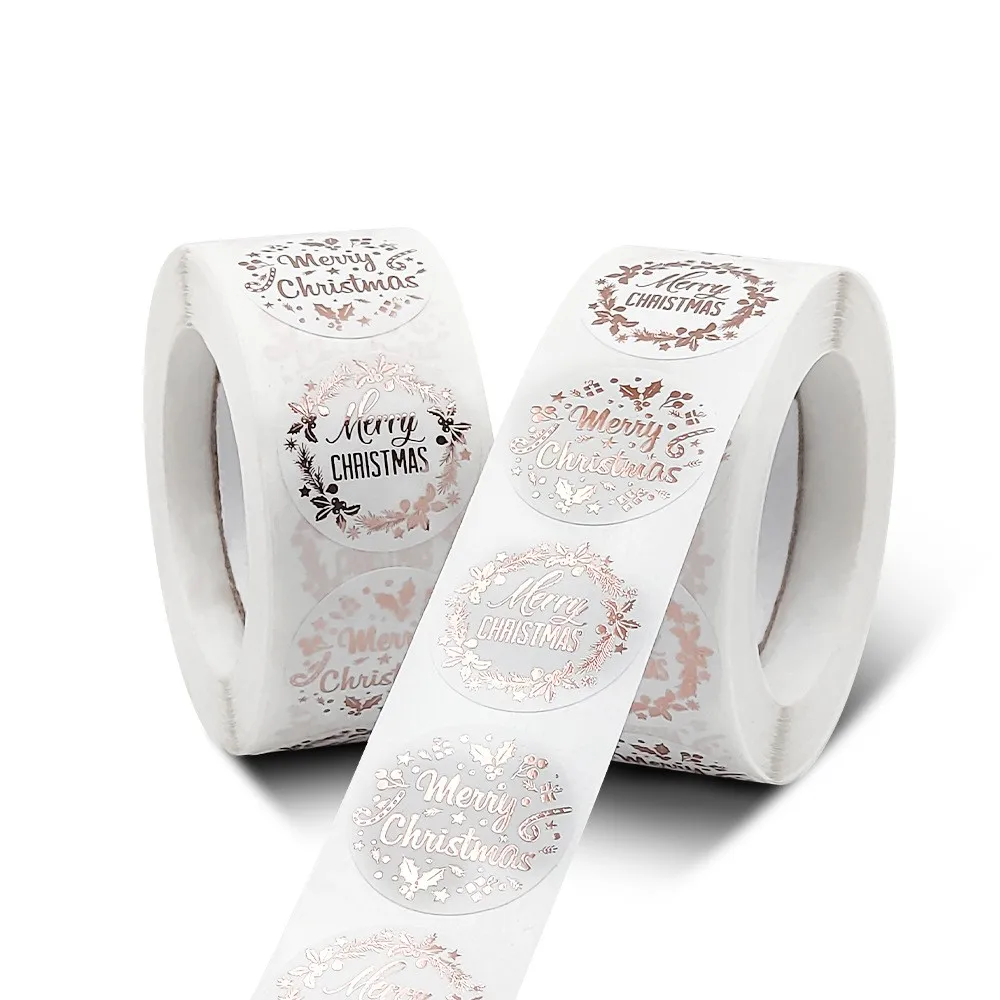 ملصقات ذاتية اللصق لعيد الميلاد المجيد ، الذهب الوردي الفاخر ، ملصقات الأعياد ، بطاقات حفلات الزفاف ، 50-من من من من من من من الخارج